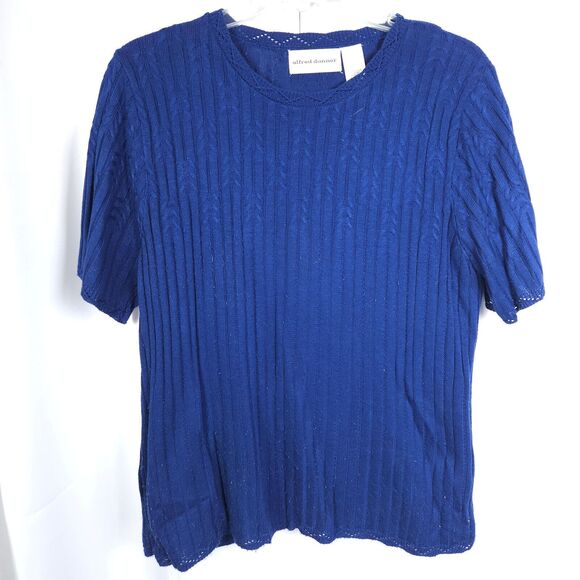 Alfred Dunner Womens Large Navy Blue 100% Acrylic Short Sleeve Pullover Sweater - Picture 1 of 6